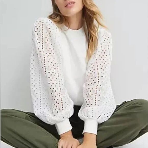 Anthropologie Tops - Anthropologe Othilia Imogen Eyelet Pullover White Size XL